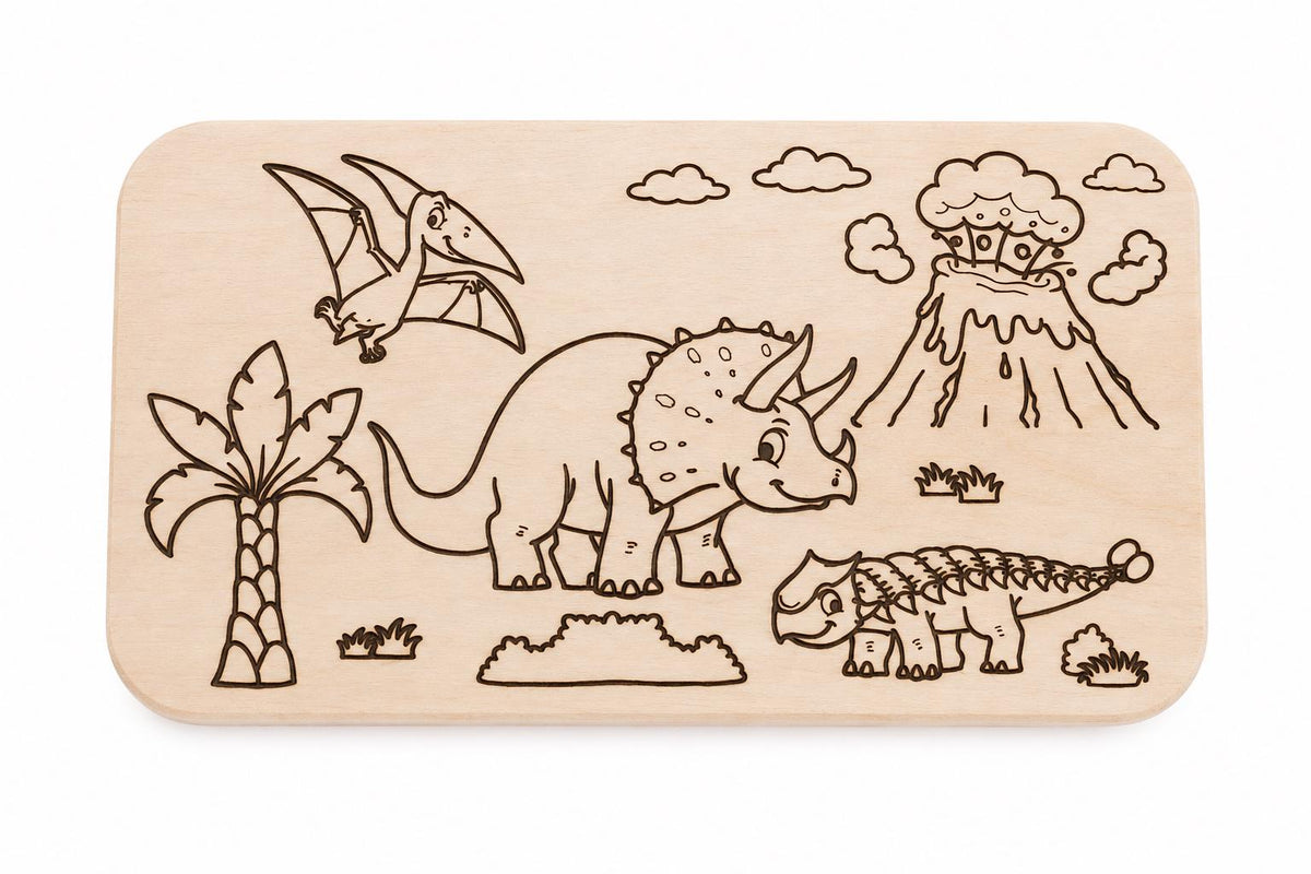 Kinder Frühstücksbrett | Dino Ausmalbrett | Brotzeitbrett Holz | Dino Geschenk | Geschenk Einschulung | Geburtstagsgeschenk