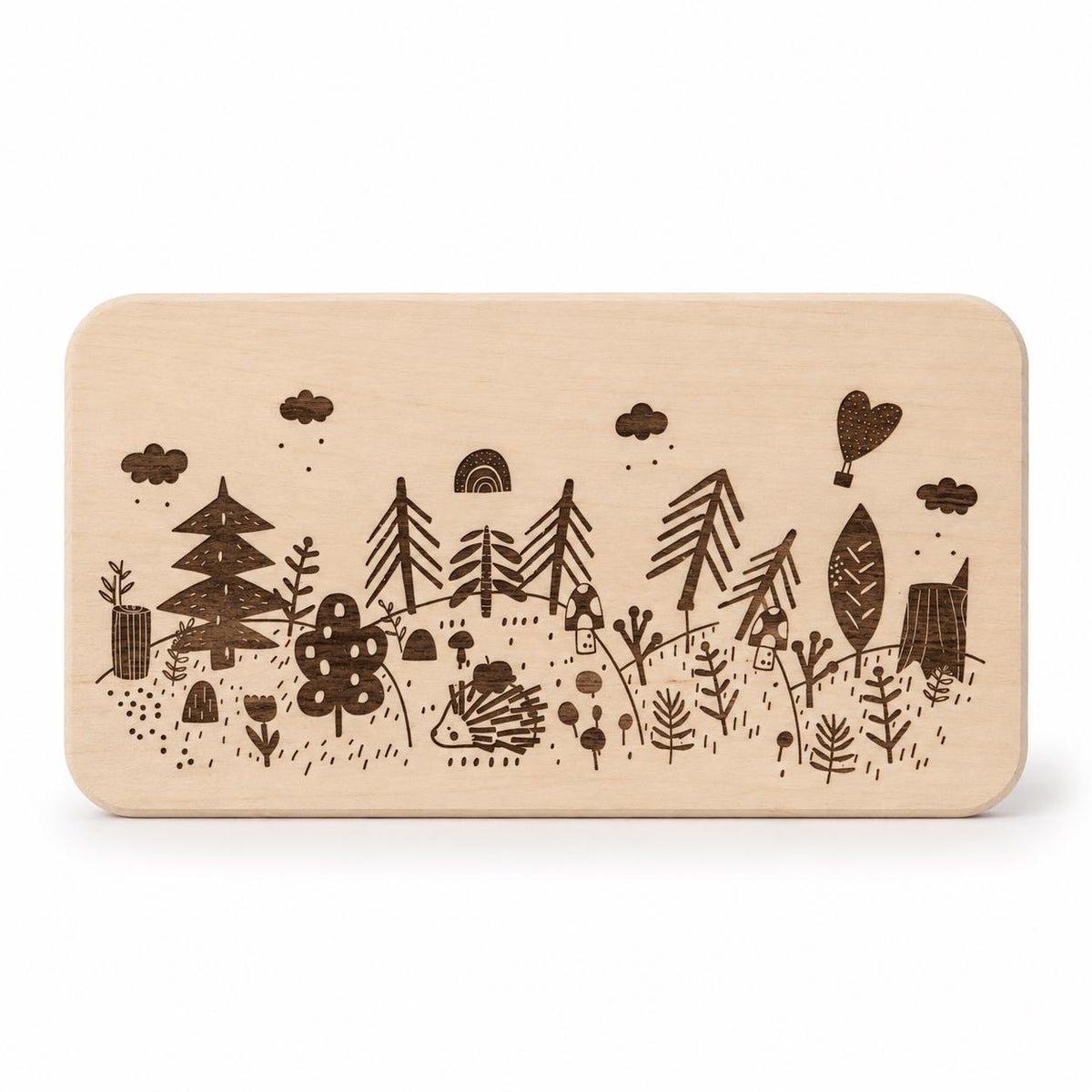 Frühstücksbrett Kinder | Waldtiere Igel | Brotzeitbrett Gravur | Schneidebrett Holz | Wald Motiv | Geschenk Kinder | Holzbrett Wald
