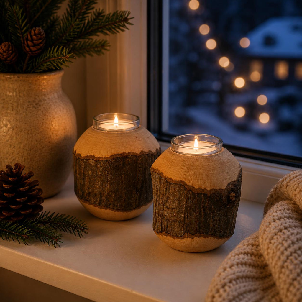 Teelichthalter Holz | Holzkugel Deko | Windlicht Holz | Wohnzimmer Deko | Einzugsgeschenk | Holz Deko | Boho Deko