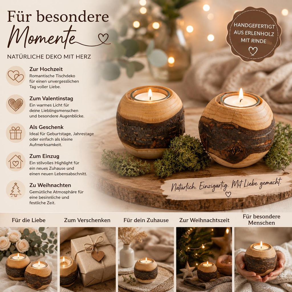 Teelichthalter Holz | Holzkugel Deko | Windlicht Holz | Wohnzimmer Deko | Einzugsgeschenk | Holz Deko | Boho Deko