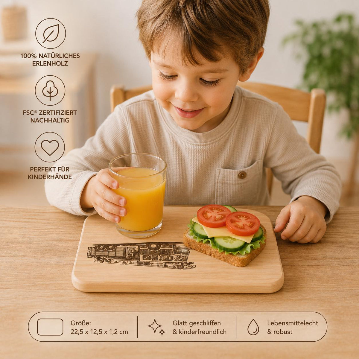 Frühstücksbrett Kinder | Feuerwehr Holzbrett | Brotzeitbrett Gravur | Schneidebrett Holz | Feuerwehrauto Motiv | Geschenk Kinder | Geschenk