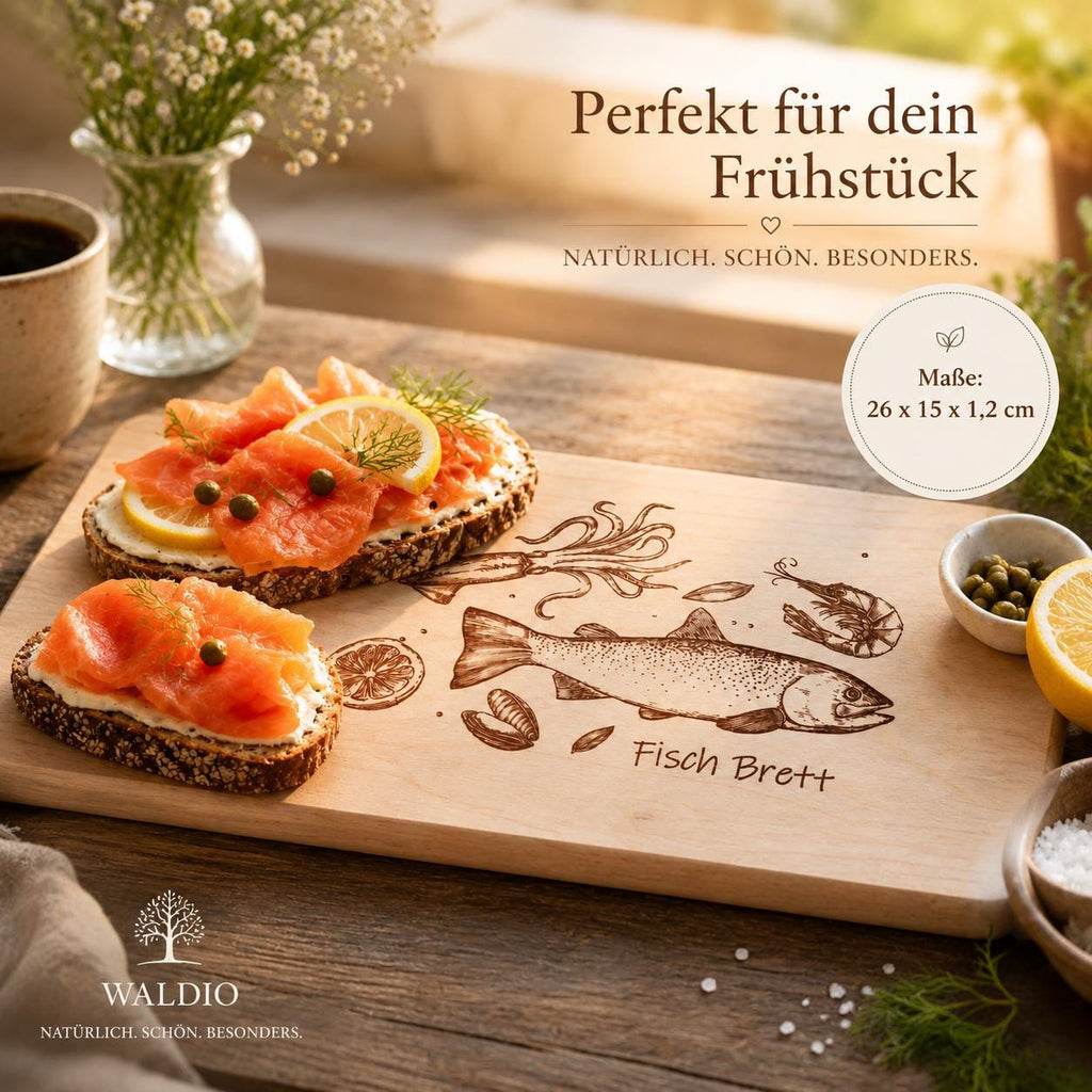 Schneidebrett Holz | Frühstücksbrett Ahorn | Fisch Brett Küche | Brotzeitbrett Holz | Geschenkidee Küche | Geburtstagsgeschenk