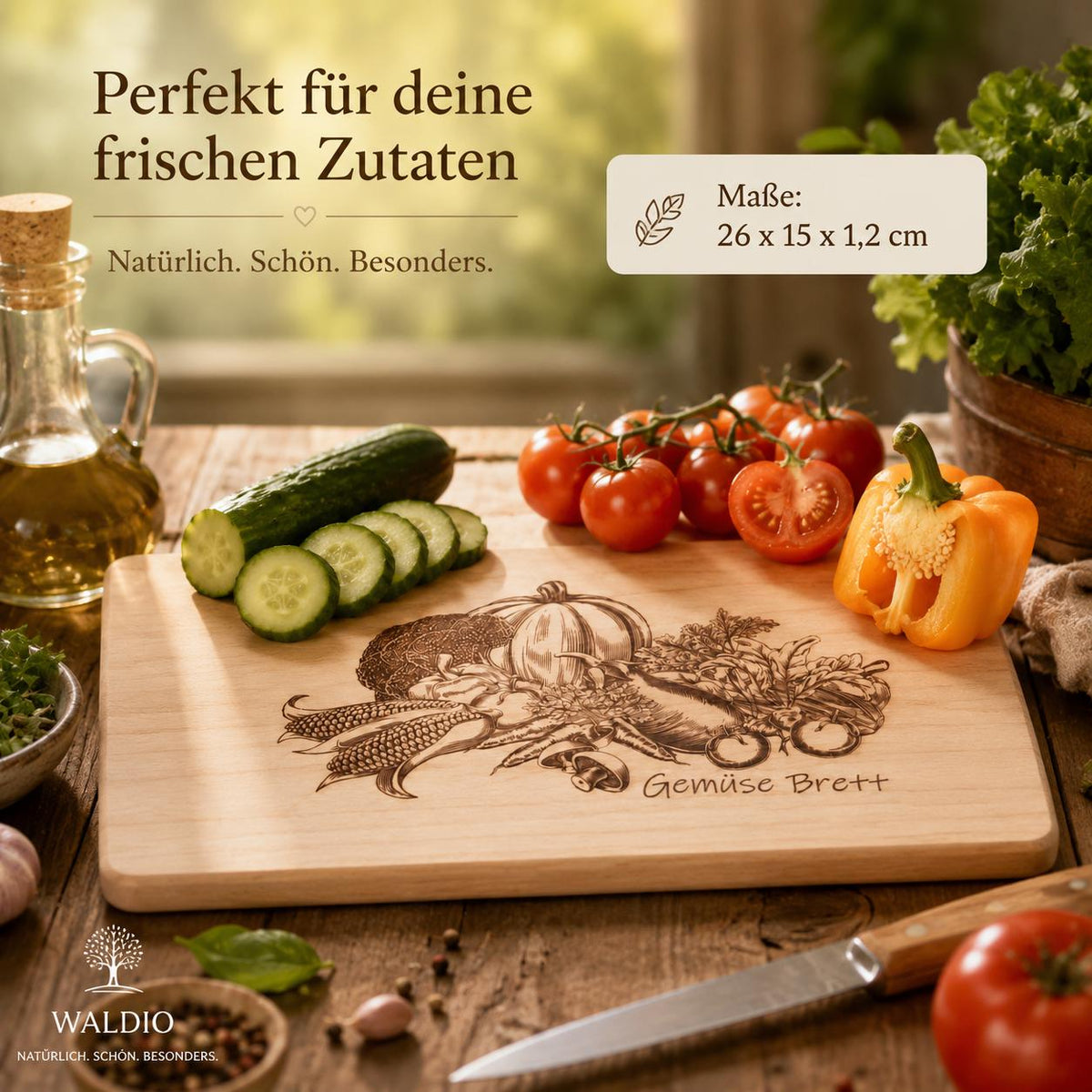 Schneidebrett Holz | Frühstücksbrett Ahorn | Brotzeitbrett Küche | Gemüse Brett | Geschenkidee Küche | Geburtstagsgeschenk