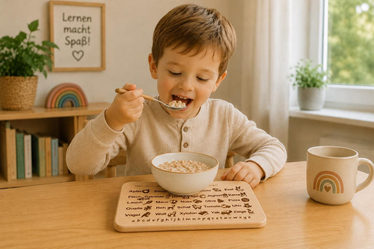 Schneidebrett Holz | Frühstücksbrett Kinder | ABC Lernbrett | Alphabet Lernen | Einschulung Geschenk | Geburtstagsgeschenk |Holzbrett Kinder
