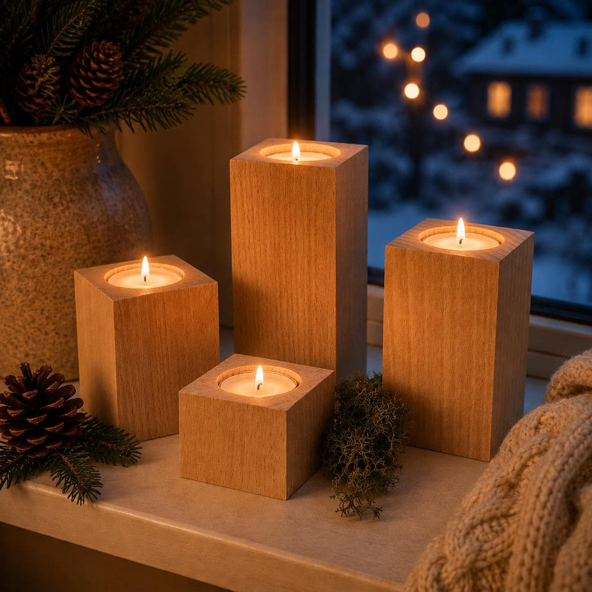 Adventskranz Holz | Adventskranz Modern | Teelichthalter Set | Weihnachtsdeko Holz | Wohnzimmer Deko | Einzugsgeschenk