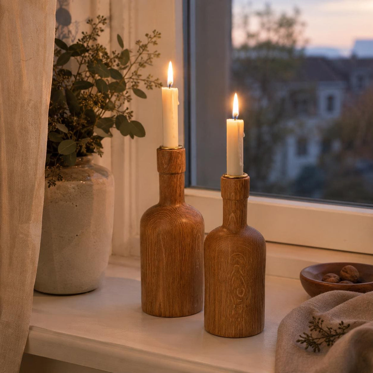 Kerzenständer Holz | Eiche Deko | Kerzenhalter Flasche | Wohnzimmer Deko | Einzugsgeschenk | Geschenkidee Holz