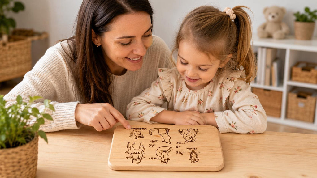 Frühstücksbrett Kinder | Waldtiere Holzbrett | Schneidebrett mit Tiernamen | Brotzeitbrett Gravur | Geschenk Kind | Baby Geschenk