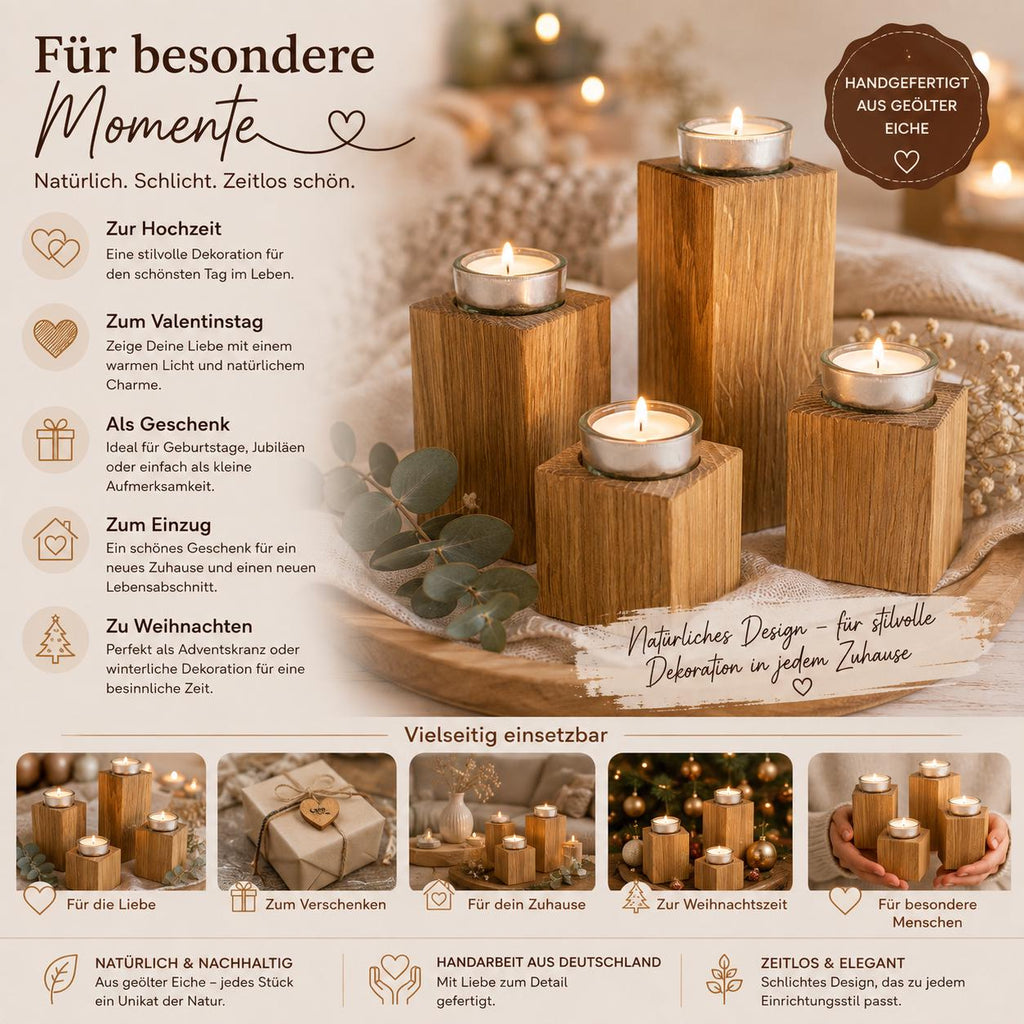 Teelichthalter Set | Adventskranz Holz | Kerzenhalter Holz | Wohnzimmer Deko | Einzugsgeschenk | Weihnachtsdeko Holz