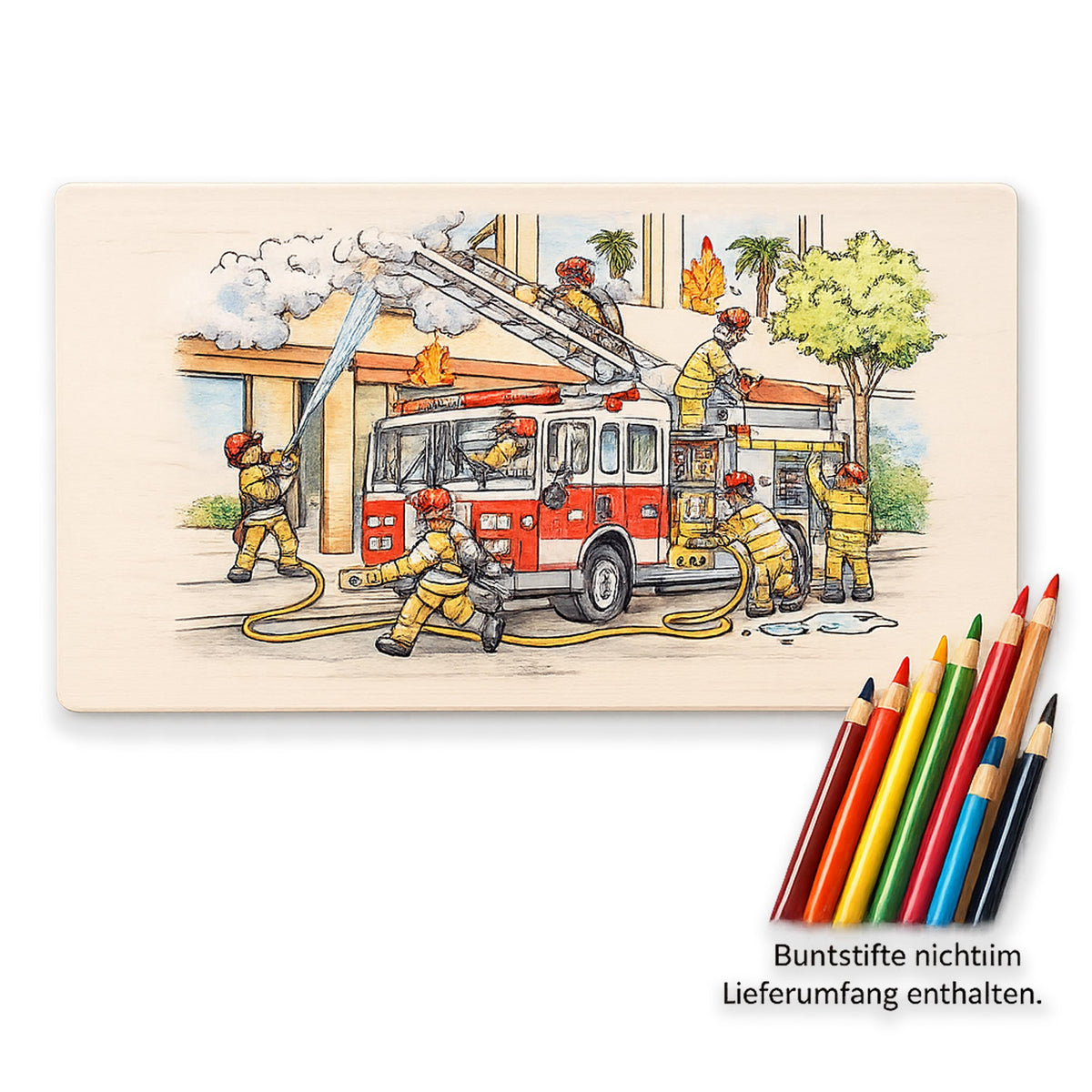 Kinder Frühstücksbrett | Feuerwehr Ausmalbrett | Brotzeitbrett Holz | Feuerwehr Geschenk | Geschenk Einschulung | Geburtstagsgeschenk