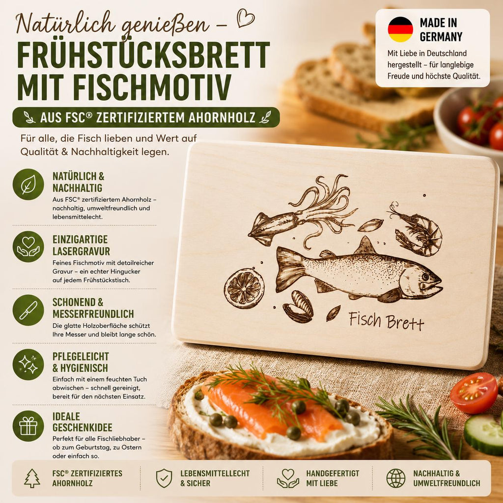 Schneidebrett Holz | Frühstücksbrett Ahorn | Fisch Brett Küche | Brotzeitbrett Holz | Geschenkidee Küche | Geburtstagsgeschenk