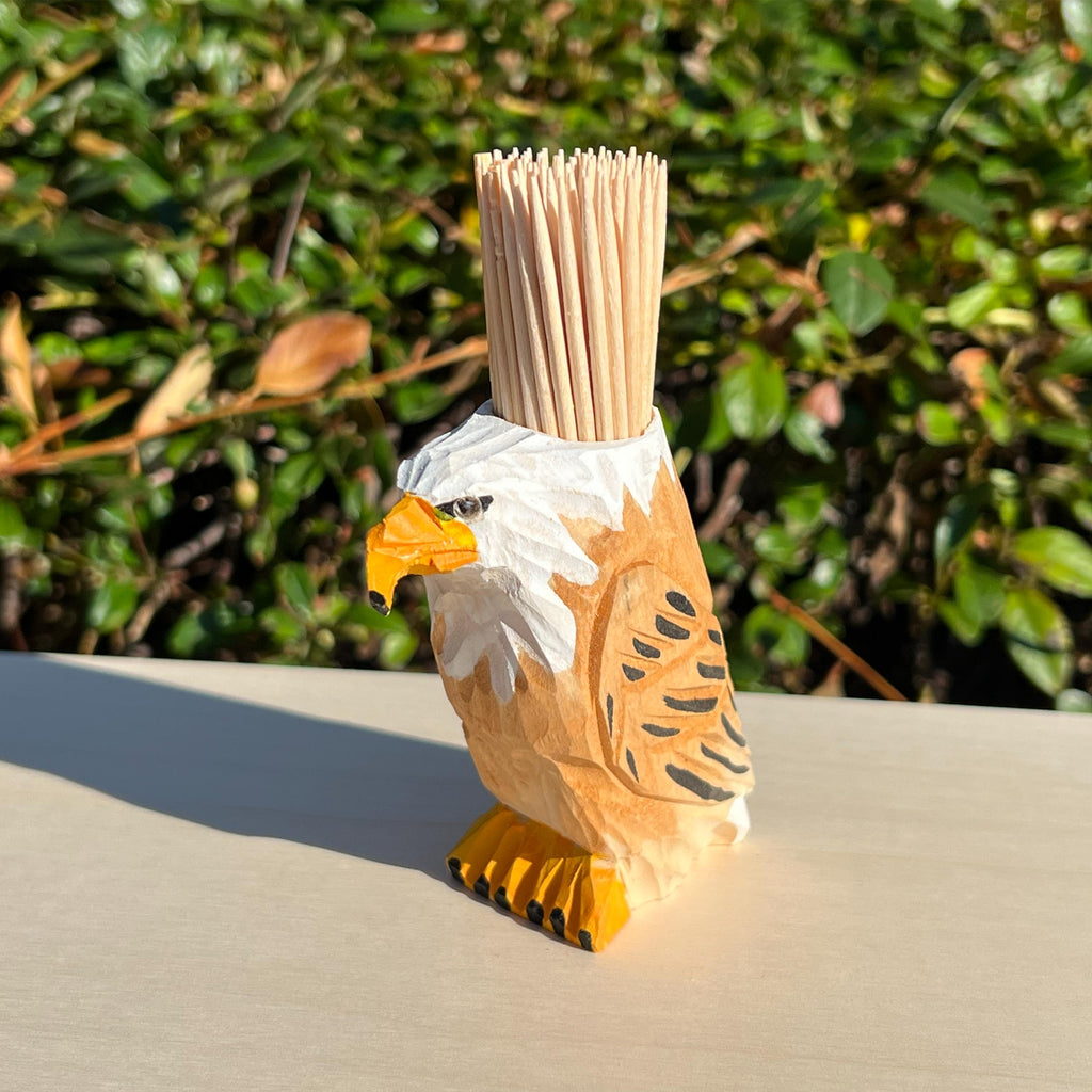Zahnstocherhalter Holz | Handgeschnitzter Adler | Zahnstocher Spender | Küchen Deko | Geschenkidee | Handbemalt | Lindenholz