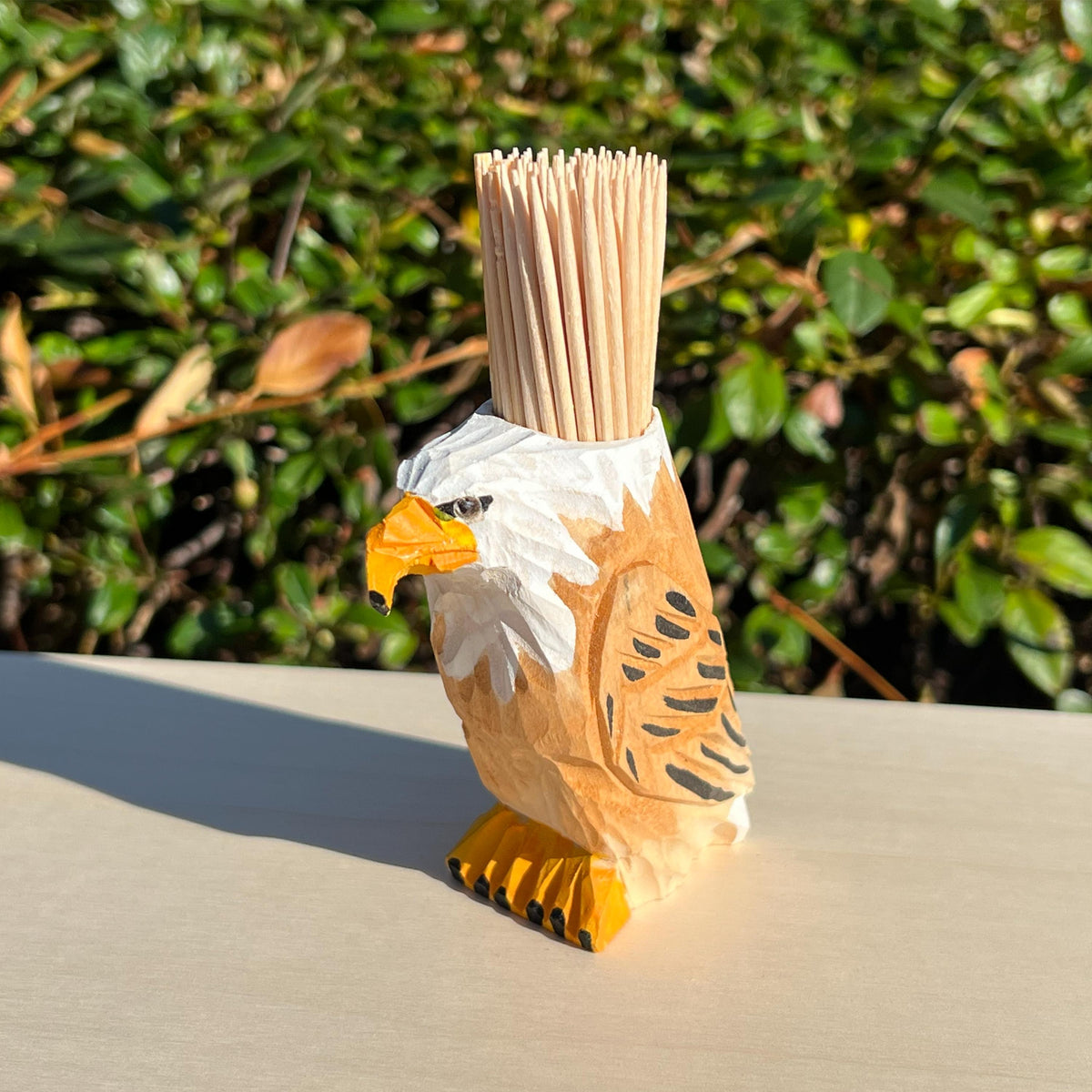 Zahnstocherhalter Holz | Handgeschnitzter Adler | Zahnstocher Spender | Küchen Deko | Geschenkidee | Handbemalt | Lindenholz
