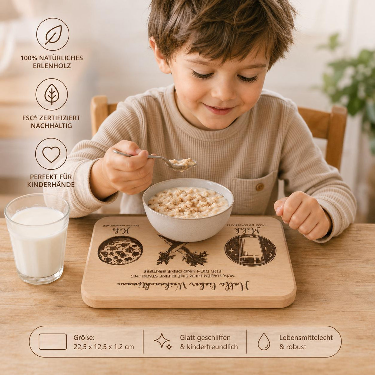 Frühstücksbrett Kinder | Nikolaus Brett | Brotzeitbrett Gravur | Schneidebrett Holz | Weihnachtsmann Teller | Weihnachtsgeschenk Kinder |