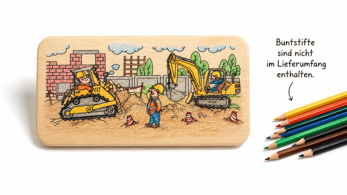 Kinder Frühstücksbrett | Baustelle Bagger | Ausmalbrett Holz | Brotzeitbrett Kinder | Geschenk Junge | Geburtstag Geschenk