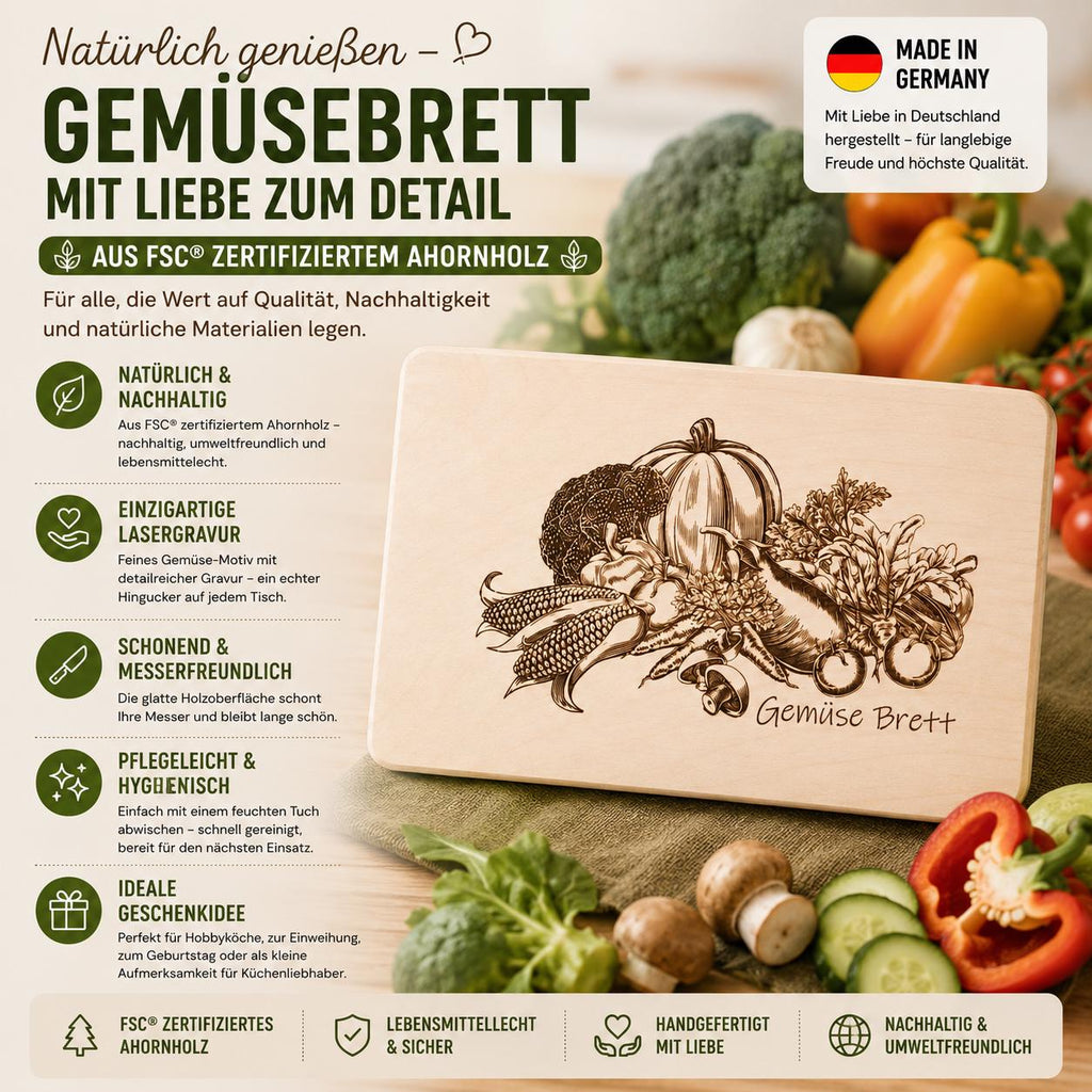 Schneidebrett Holz | Frühstücksbrett Ahorn | Brotzeitbrett Küche | Gemüse Brett | Geschenkidee Küche | Geburtstagsgeschenk