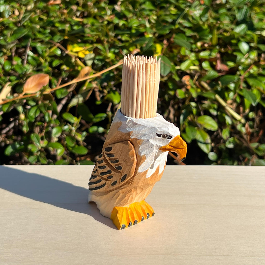 Zahnstocherhalter Holz | Handgeschnitzter Adler | Zahnstocher Spender | Küchen Deko | Geschenkidee | Handbemalt | Lindenholz