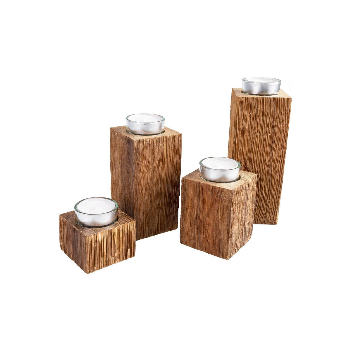Teelichthalter Set | Adventskranz Holz | Kerzenhalter Eiche | Wohnzimmer Deko | Einzugsgeschenk | Weihnachtsdeko Holz