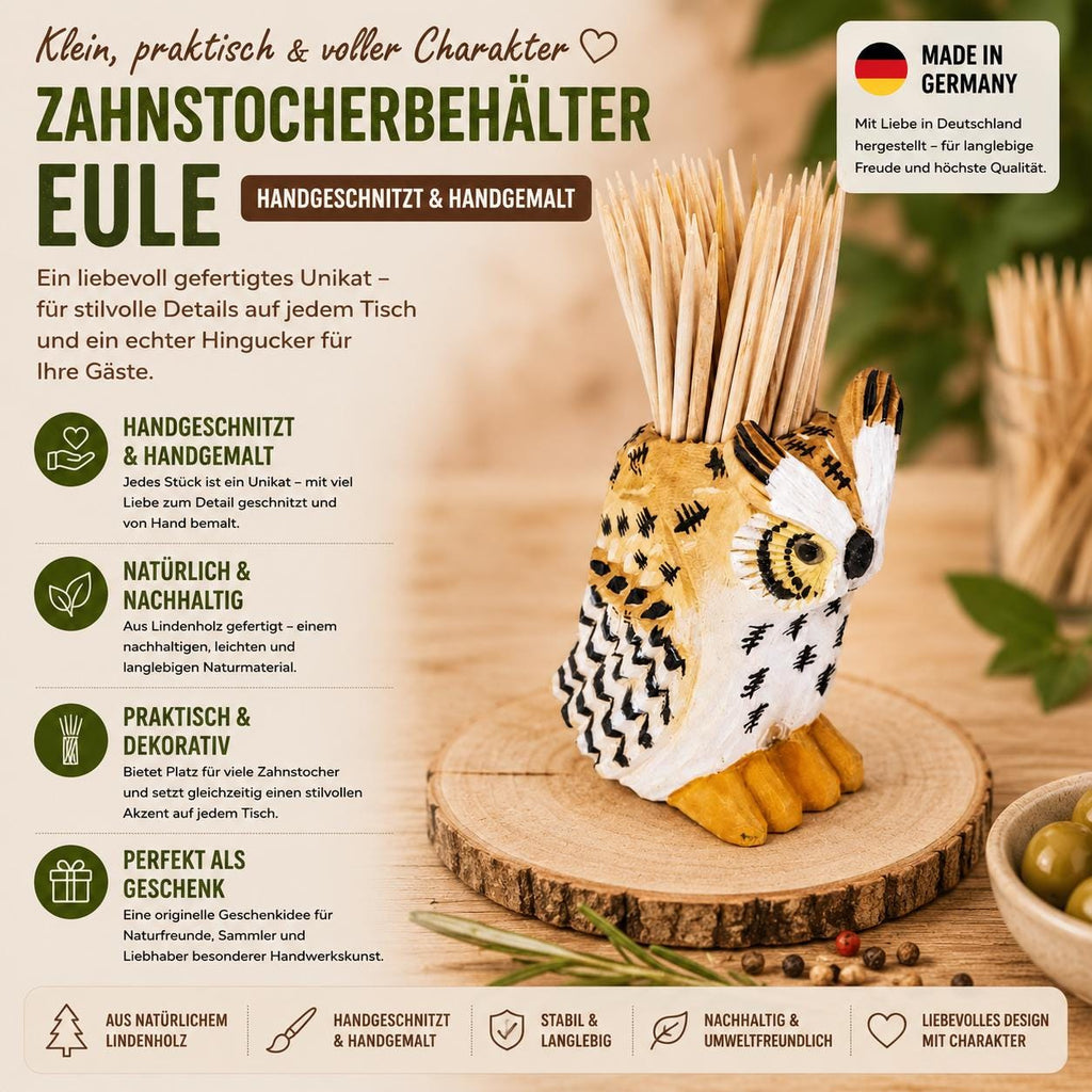 Zahnstocherhalter Holz | Eule Deko | Zahnstocherbehälter | Küchen Deko | Geschenkidee Holz | Einzugsgeschenk | Handgeschnitzt