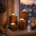 Teelichthalter Set | Adventskranz Holz | Kerzenhalter Eiche | Wohnzimmer Deko | Einzugsgeschenk | Weihnachtsdeko Holz