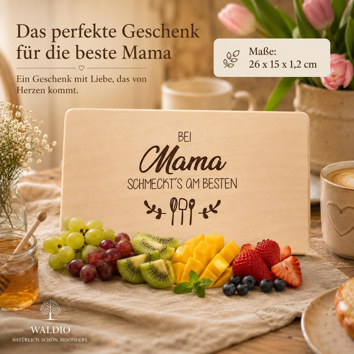 Mama Geschenk | Muttertag Geschenk | Frühstücksbrett Holz | Schneidebrett Holz | Geburtstagsgeschenk | Holzbrett Gravur