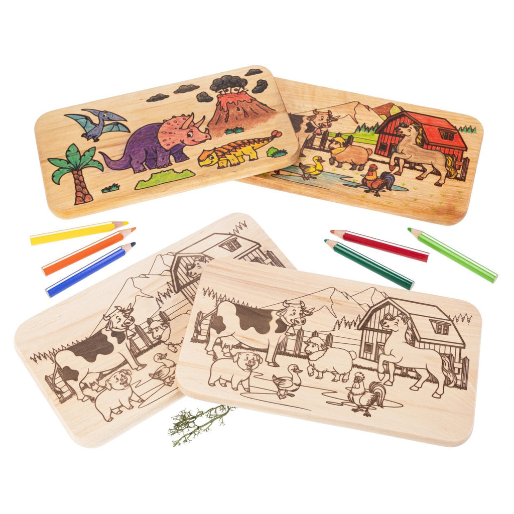 Frühstücksbrett Kinder | Ausmalbrett Bauernhof | Tiere Holzbrett | Schneidebrett | Brotzeitbrett Gravur | Geschenk Kinder | Malbrett