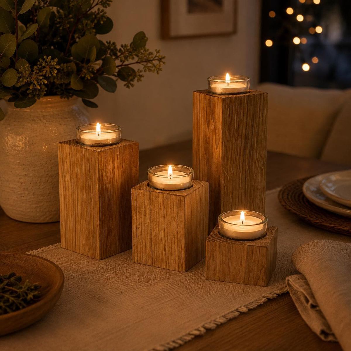 Teelichthalter Set | Adventskranz Holz | Kerzenhalter Holz | Wohnzimmer Deko | Einzugsgeschenk | Weihnachtsdeko Holz
