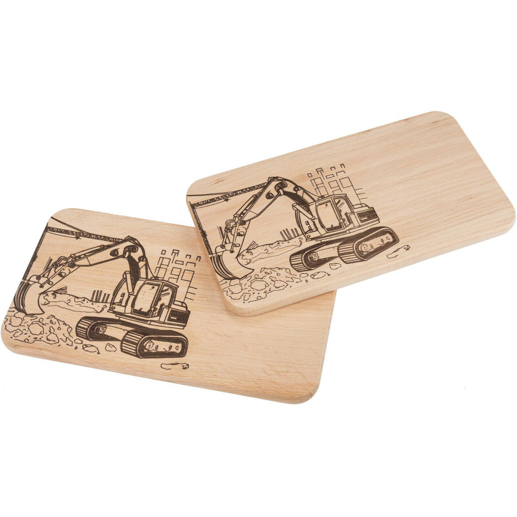 Frühstücksbrett Kinder | Bagger Holzbrett | Brotzeitbrett Gravur | Schneidebrett Holz | Baustelle Motiv | Geschenk Junge | Frühstücksbrett