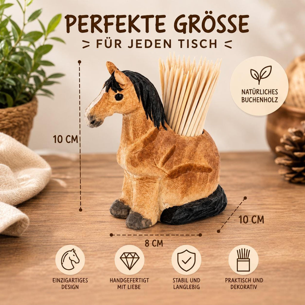 Zahnstocherhalter Pferd | Handgeschnitzt Holz | Pferde Deko | Zahnstocher Spender | Geschenk Pferdeliebhaber | Horse Gift
