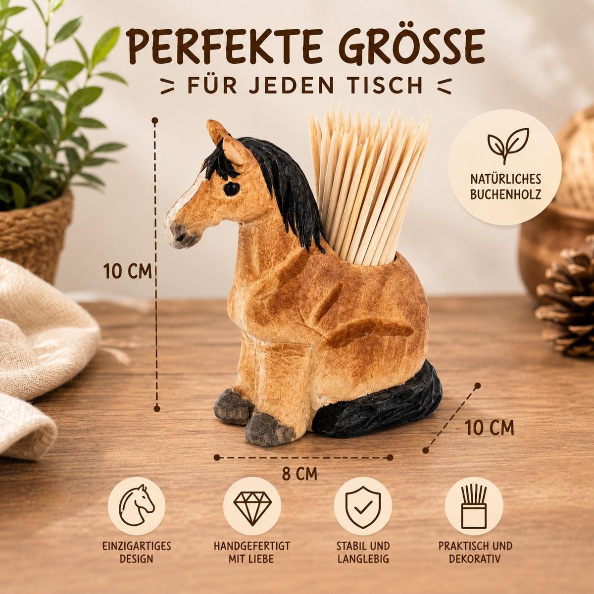 Zahnstocherhalter Pferd | Handgeschnitzt Holz | Pferde Deko | Zahnstocher Spender | Geschenk Pferdeliebhaber | Horse Gift
