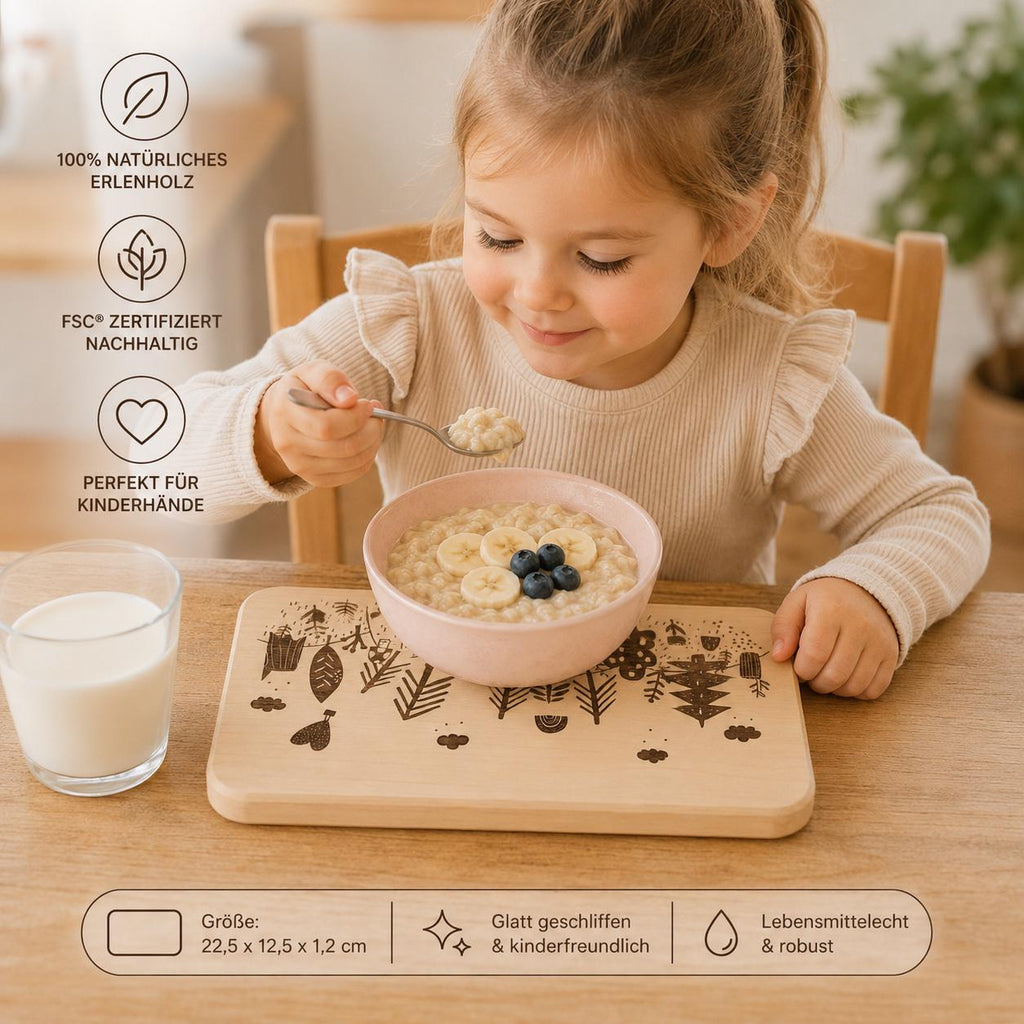 Frühstücksbrett Kinder | Waldtiere Igel | Brotzeitbrett Gravur | Schneidebrett Holz | Wald Motiv | Geschenk Kinder | Holzbrett Wald