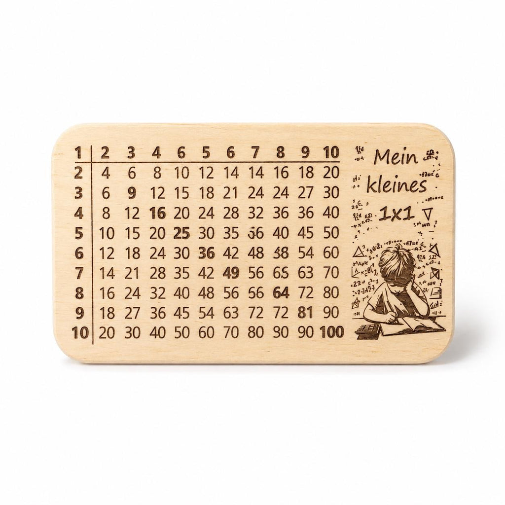 Frühstücksbrett Kinder | 1x1 Lernbrett | Brotzeitbrett Gravur | Schneidebrett Holz | Multiplikation Lernen | Montessori Geschenk|Rechenbrett