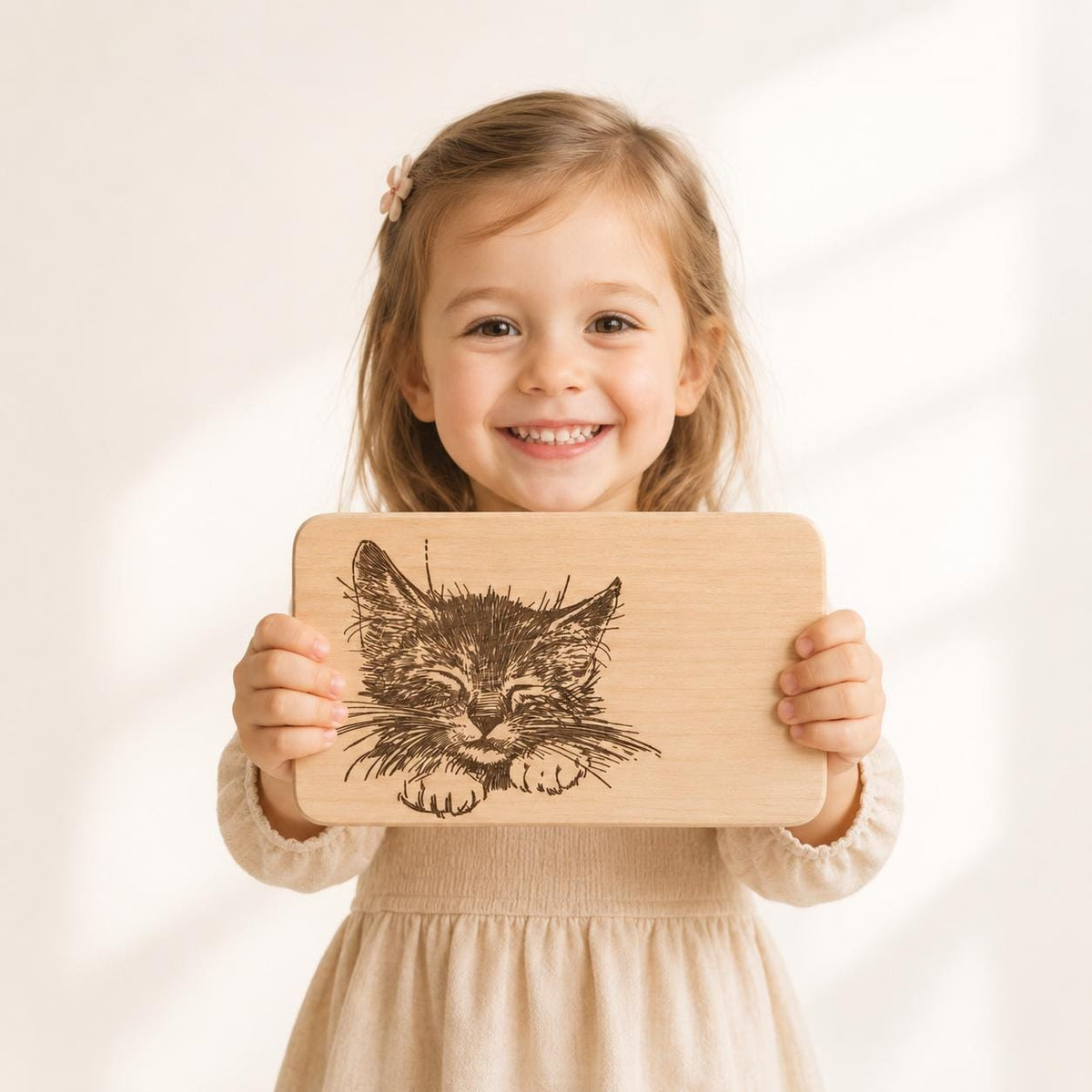Frühstücksbrett Kinder | Katzen Holzbrett | Brotzeitbrett Gravur | Schneidebrett Holz | Kätzchen Motiv | Geschenk Kinder | Frühstücksbrett
