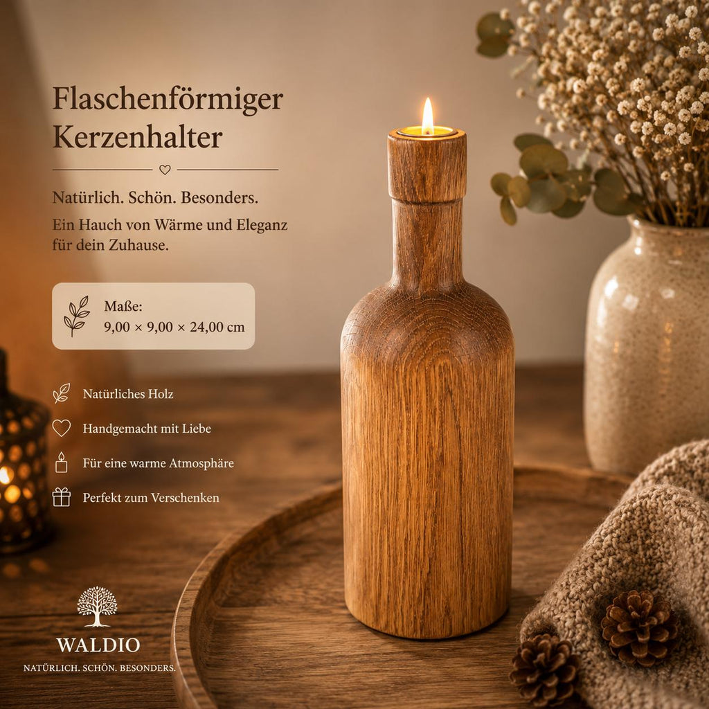 Kerzenständer Holz | Eiche Deko | Kerzenhalter Flasche | Wohnzimmer Deko | Einzugsgeschenk | Geschenkidee Holz