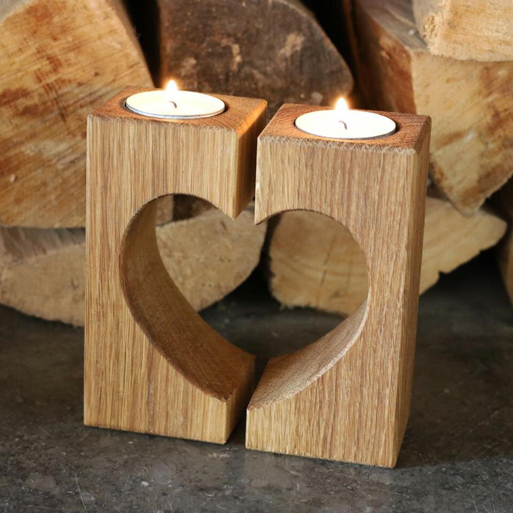 Teelichthalter Holz | Kerzenhalter Herz | Holz Deko Wohnzimmer | Geschenk Hochzeit | Einzugsgeschenk | Eiche Teelichthalter