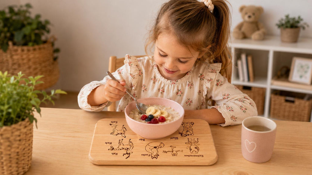 Frühstücksbrett Kinder | Waldtiere Holzbrett | Schneidebrett mit Tiernamen | Brotzeitbrett Gravur | Geschenk Kind | Baby Geschenk