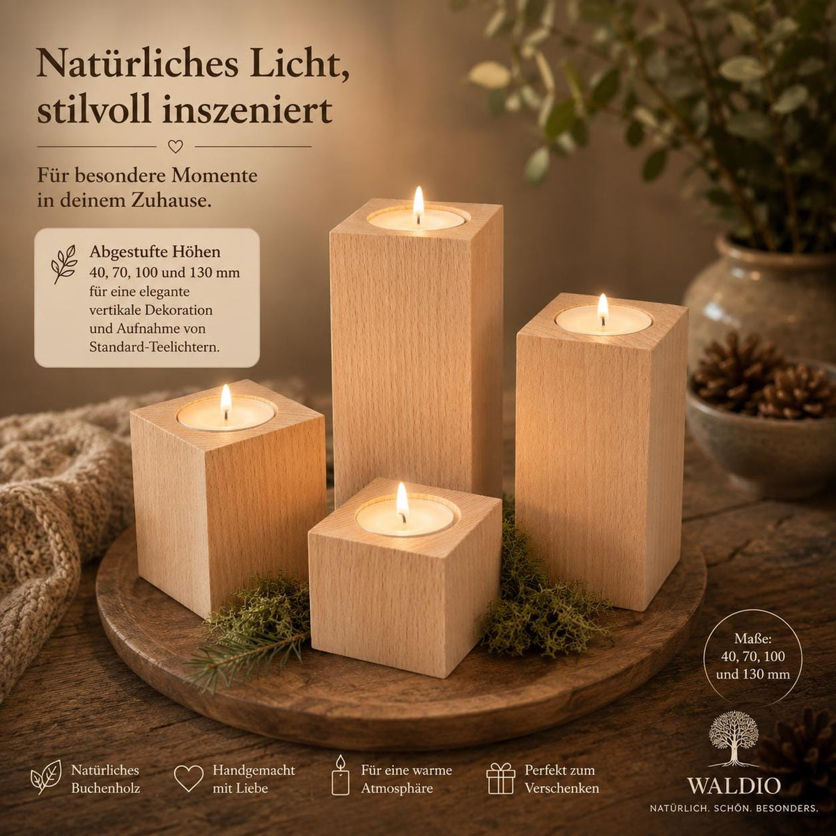 Adventskranz Holz | Adventskranz Modern | Teelichthalter Set | Weihnachtsdeko Holz | Wohnzimmer Deko | Einzugsgeschenk