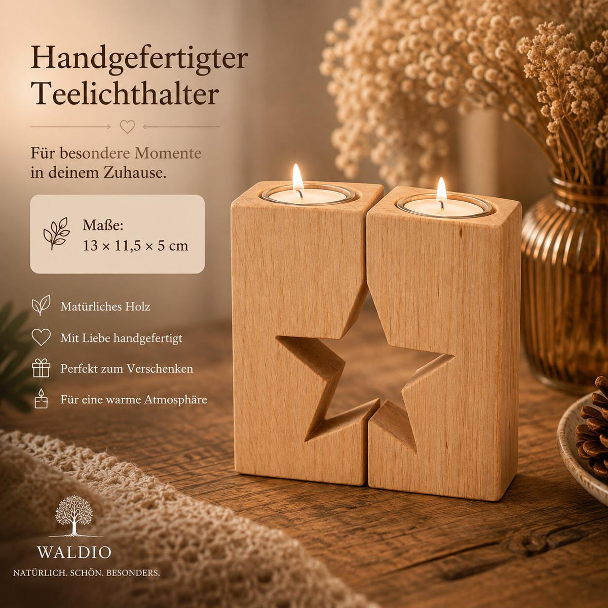 Teelichthalter Holz | Kerzenhalter Stern | Wohnzimmer Deko | Holz Deko | Weihnachtsdeko Holz | Einzugsgeschenk | Geschenkidee