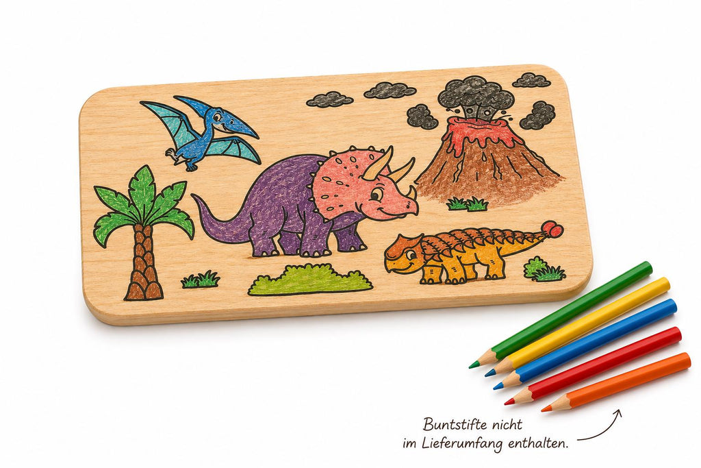 Kinder Frühstücksbrett | Dino Ausmalbrett | Brotzeitbrett Holz | Dino Geschenk | Geschenk Einschulung | Geburtstagsgeschenk