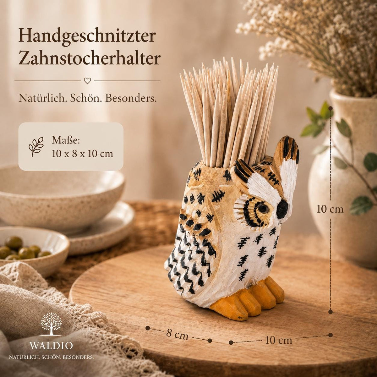 Zahnstocherhalter Holz | Eule Deko | Zahnstocherbehälter | Küchen Deko | Geschenkidee Holz | Einzugsgeschenk | Handgeschnitzt