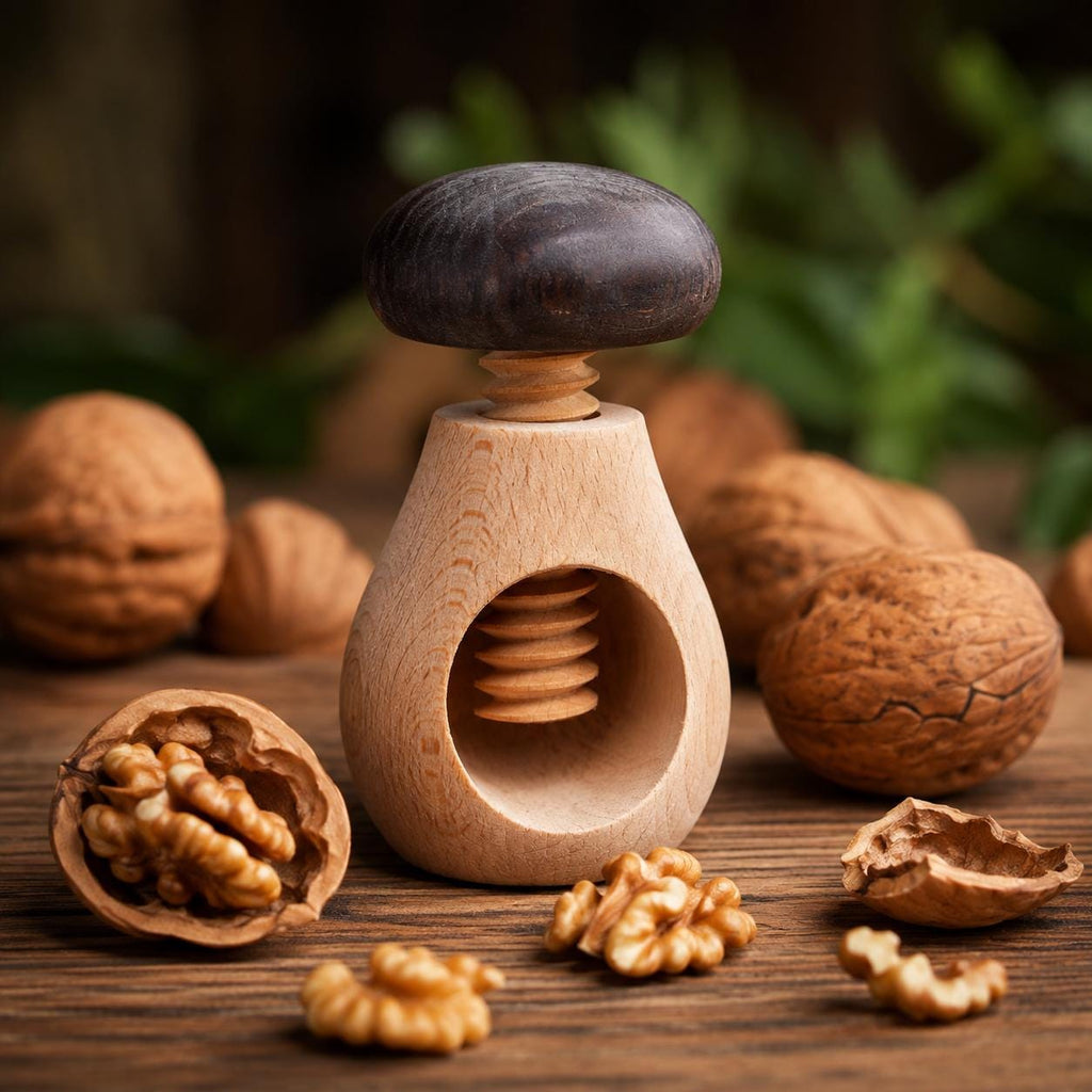 Nussknacker Holz | Nussschraube Buche | Steinpilz Design | Walnussknacker | Küchenhelfer | Geschenk Küche | Wooden Nutcracker