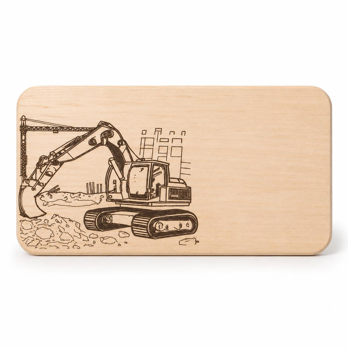 Frühstücksbrett Kinder | Bagger Holzbrett | Brotzeitbrett Gravur | Schneidebrett Holz | Baustelle Motiv | Geschenk Junge | Frühstücksbrett
