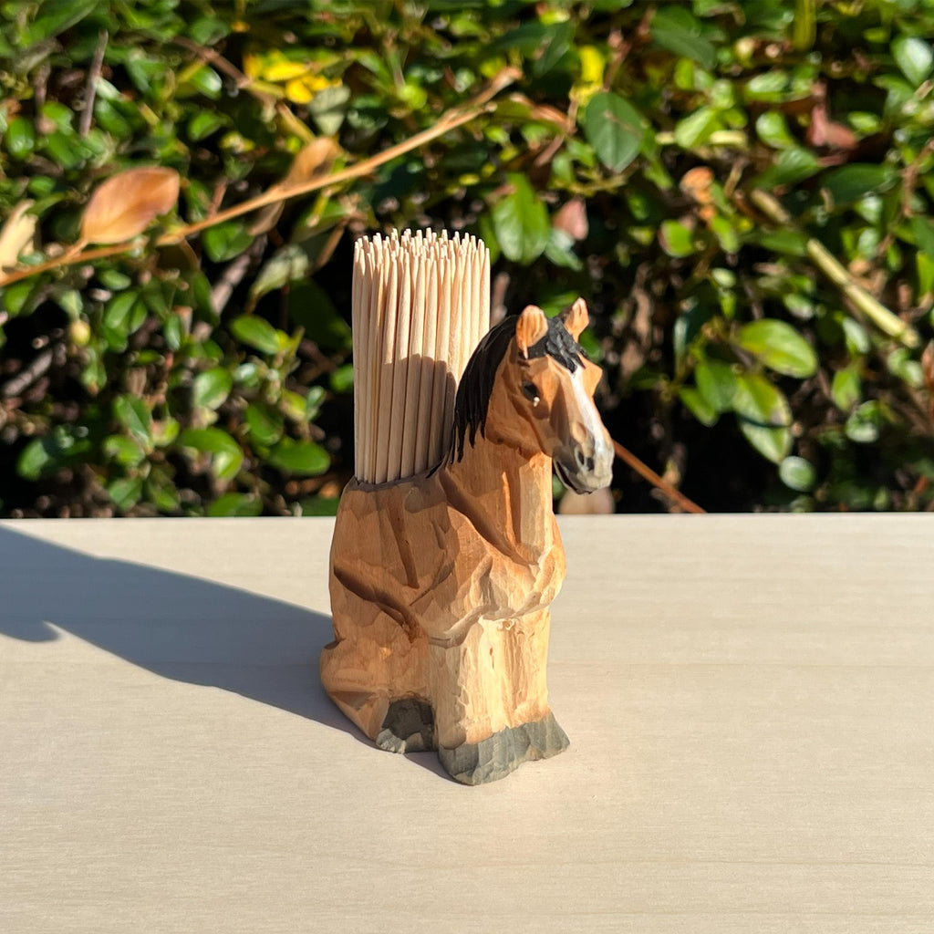 Zahnstocherhalter Pferd | Handgeschnitzt Holz | Pferde Deko | Zahnstocher Spender | Geschenk Pferdeliebhaber | Horse Gift