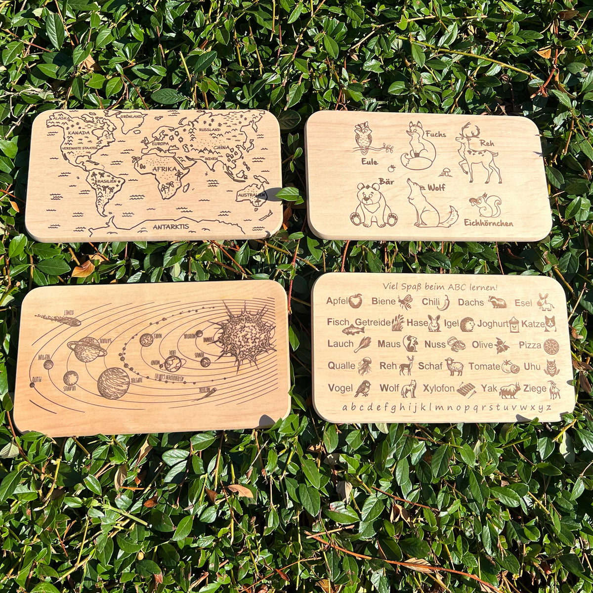 Frühstücksbrett Kinder | Waldtiere Holzbrett | Schneidebrett mit Tiernamen | Brotzeitbrett Gravur | Geschenk Kind | Baby Geschenk