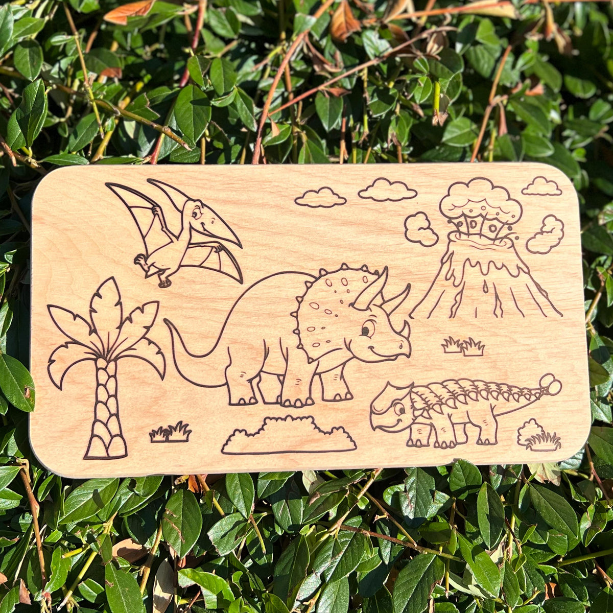 Kinder Frühstücksbrett | Dino Ausmalbrett | Brotzeitbrett Holz | Dino Geschenk | Geschenk Einschulung | Geburtstagsgeschenk